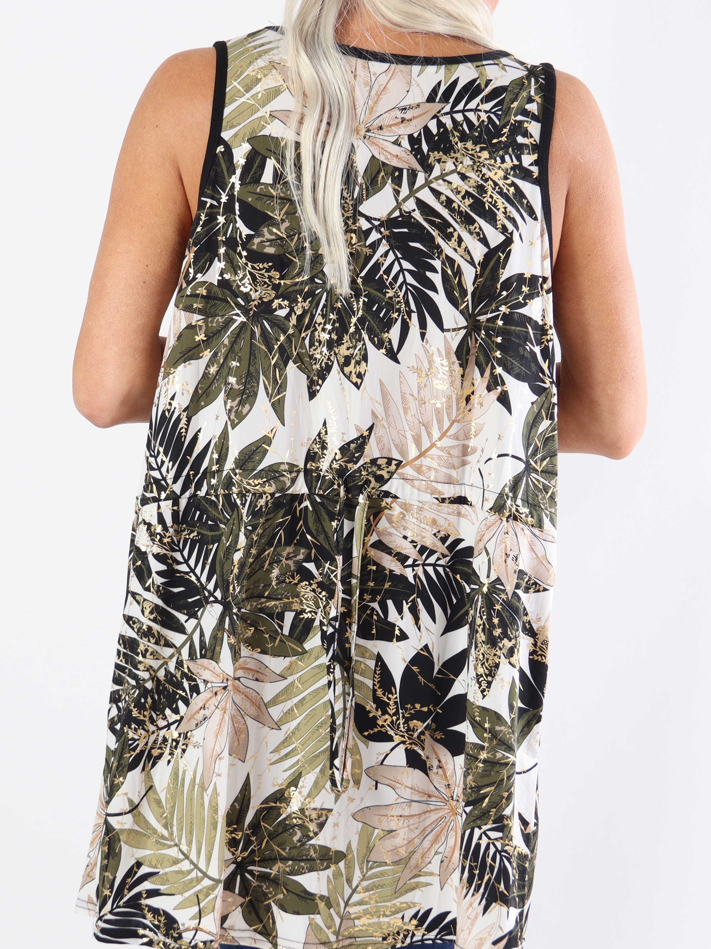 Palma Leaf - Lang mønstret plus size tunika i elastisk stof